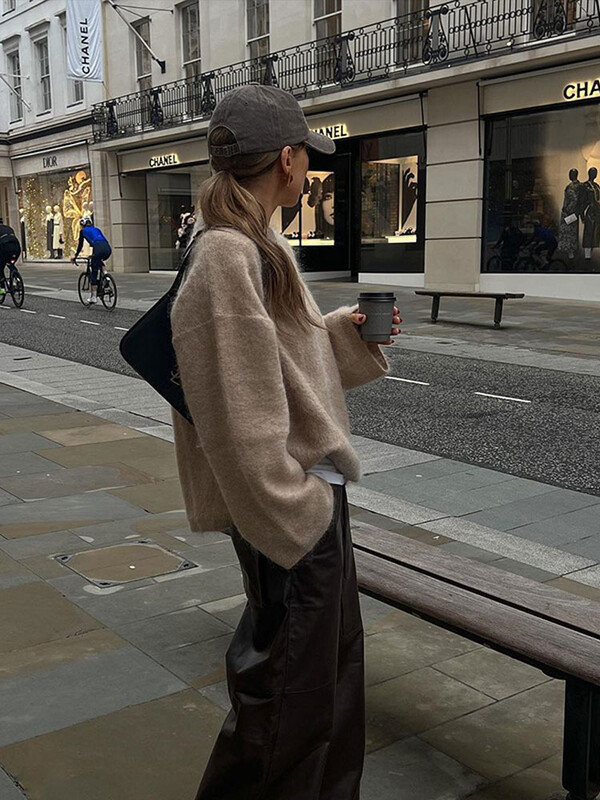 Pulover elegant din mohair moale, tricotat, ocazional, cu decolteu în formă de O, cu mânecă lungă, pulover liber, toamnă, cald, tricotaje pentru damă, High Street ﻿