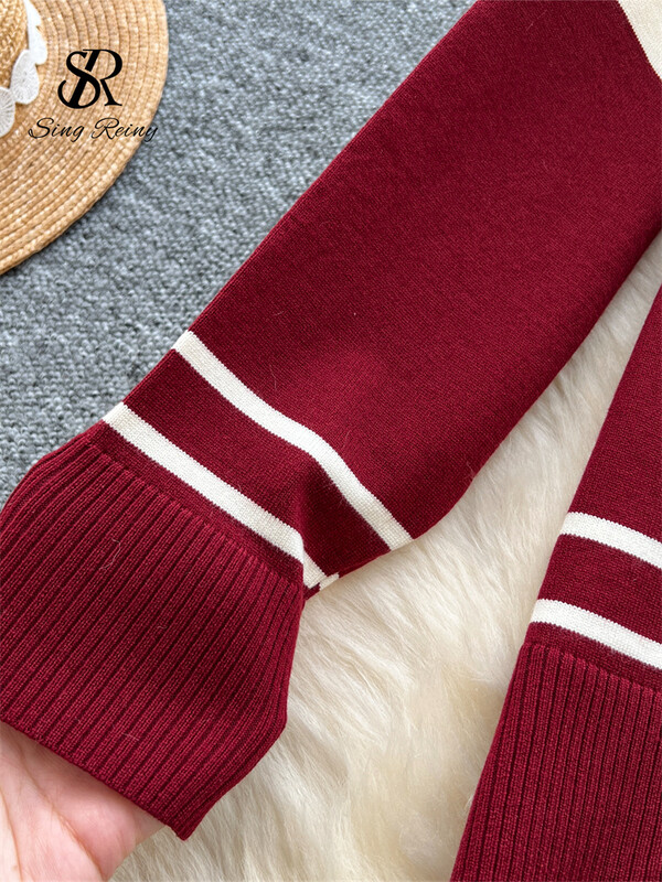 SINGREINY Costume de toamnă pentru femei în dungi Nou Gât în formă de mâneci lungi Top cald + Pantaloni lungi elastici Pulover lejer ocazional Seturi de două piese