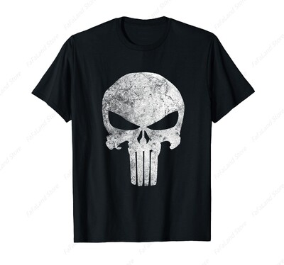 Comics Punisher Skull Symbol Distressed T-Shirt за мъже, жени, памучна лятна тениска