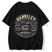 Tricou cu mâneci scurte din bumbac pentru bărbați și femei noi, tricou largi cu imprimeu Harley retro american Rock pentru motociclete
