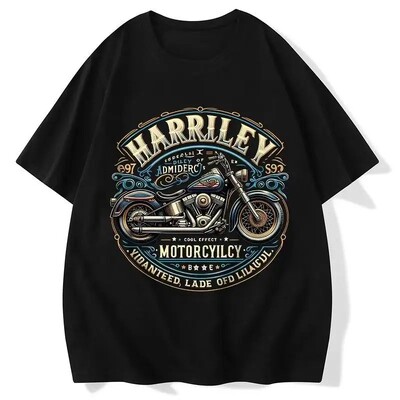 Uus meeste ja naiste lühikeste varrukatega puuvillane T-särk Rock American Retro Harley mootorrattatrükiga lahtine T-särk