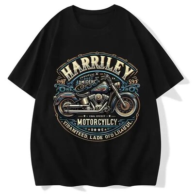 Tricou cu mâneci scurte din bumbac pentru bărbați și femei noi, tricou largi cu imprimeu Harley retro american Rock pentru motociclete