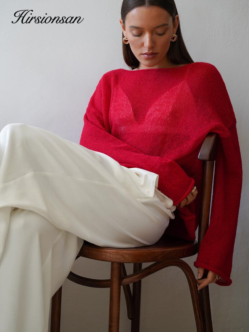 Hirsionsan Pulover Elegant Femei 2024 Nou Toamna Iarna Moda Casual Femei Largi Pulovere Chic Roșu Gri Pulover Sueter Mujer