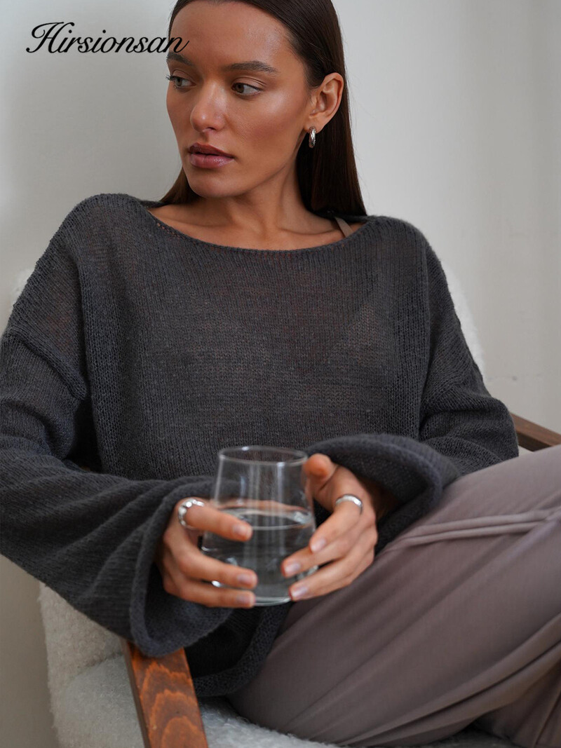 Hirsionsan Pulover Elegant Femei 2024 Nou Toamna Iarna Moda Casual Femei Largi Pulovere Chic Roșu Gri Pulover Sueter Mujer