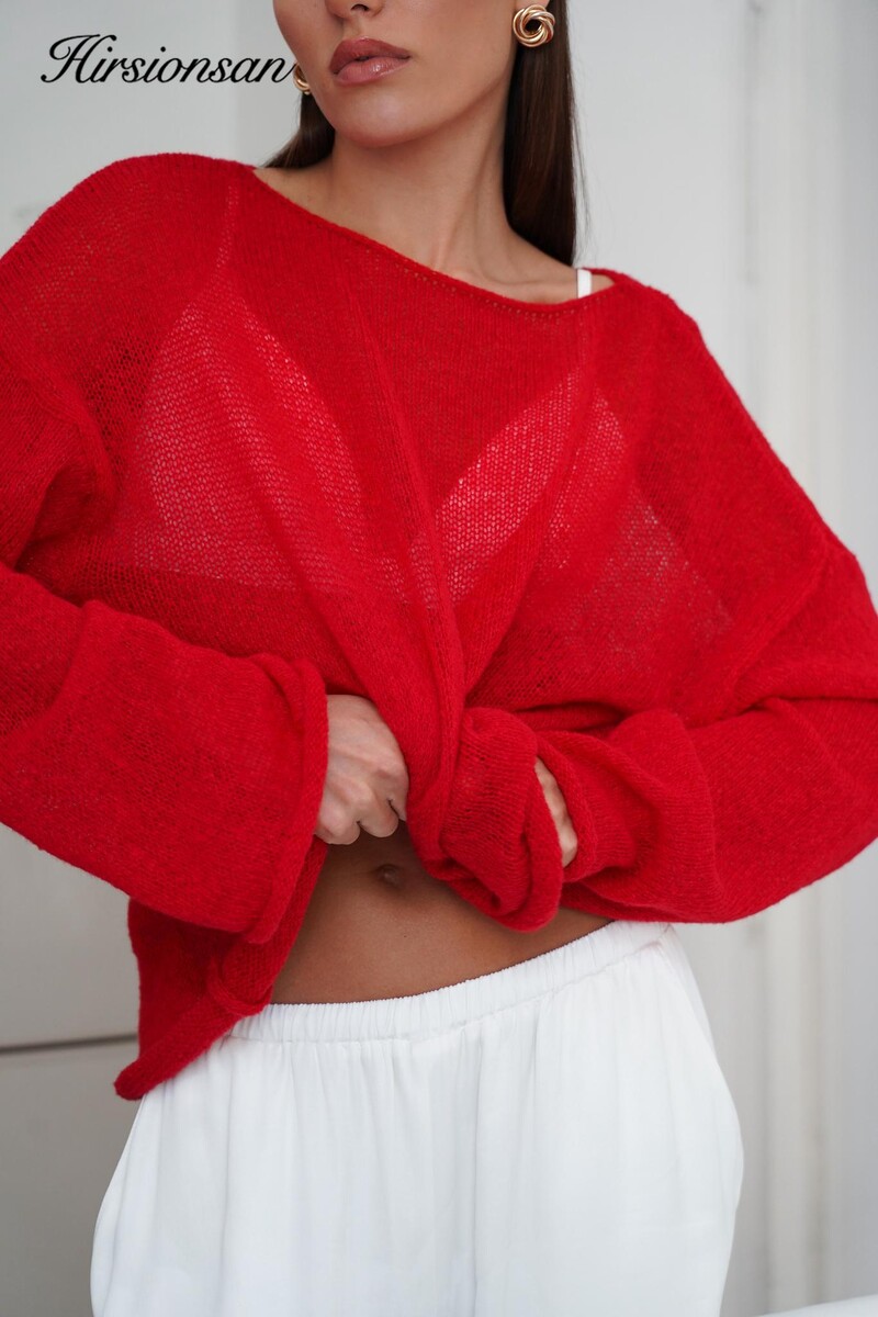 Hirsionsan Pulover Elegant Femei 2024 Nou Toamna Iarna Moda Casual Femei Largi Pulovere Chic Roșu Gri Pulover Sueter Mujer