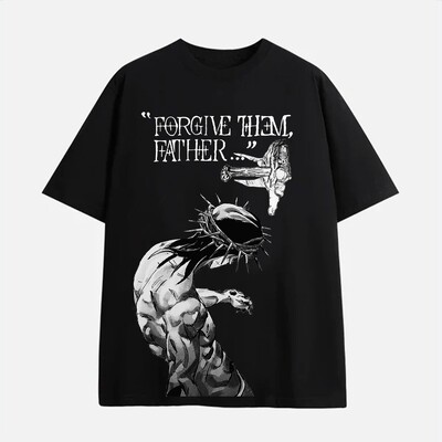 Tricou cu litere cu imprimeu Forgive Them Tatăl Bărbați, ocazional supradimensionat, cu mânecă scurtă, cu gât turnut, tricou din bumbac, Confort, în toate anotimpurile, la modă