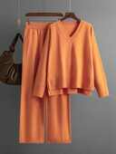 Kootud kampsun, 2 tükki, naiste komplekt, talvine sügis, soe V-kaelusega pullover, sirge sörkimispükste kostüümid, naiste vabaaja ülisuured dressid