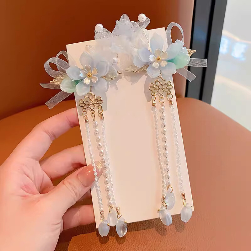 Accesorii de păr cu ciucuri pentru fete în stil antic Hanfu, agrafă de păr cu pandantiv cu flori, agrafă de păr pentru fete