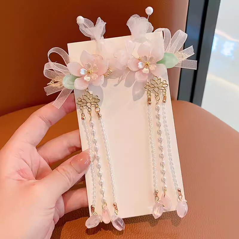 Accesorii de păr cu ciucuri pentru fete în stil antic Hanfu, agrafă de păr cu pandantiv cu flori, agrafă de păr pentru fete