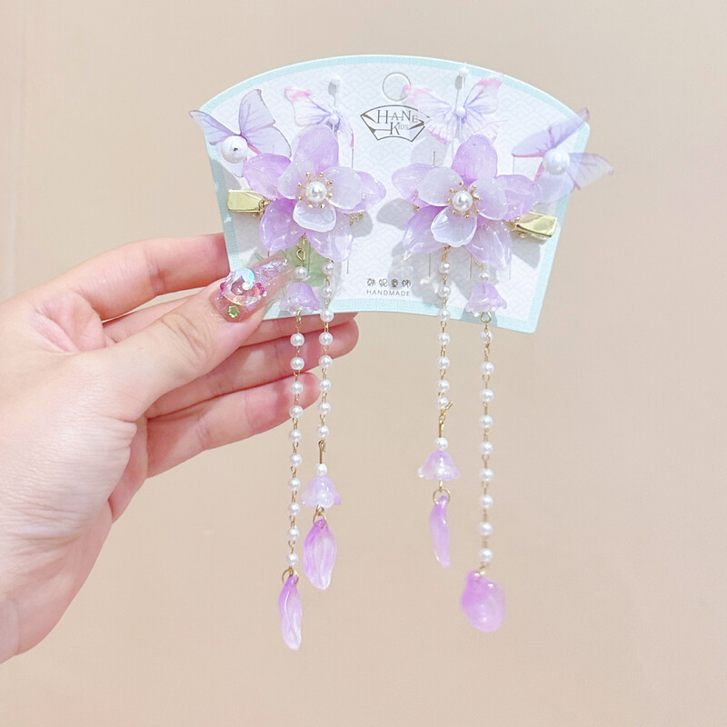 Accesorii de păr cu ciucuri pentru fete în stil antic Hanfu, agrafă de păr cu pandantiv cu flori, agrafă de păr pentru fete