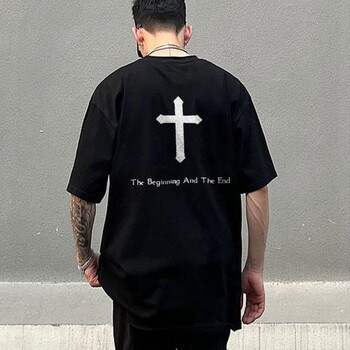 The Beginning And The End JoJo Cross Graphic Print T-shirt Men Y2K Short Sleeves Vintage Oversize Tshirt Streetwear Women Tops