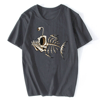 Bonefish Skull Deep Sea Fish Skeleton Funny Fisherman Angler T-Shirt Памук с О-образно деколте с къс ръкав Мъжка тениска Oversize Streetwear