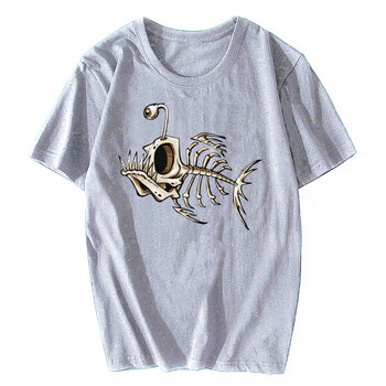 Bonefish Skull Deep Sea Fish Skeleton Funny Fisherman Angler T-Shirt Памук с О-образно деколте с къс ръкав Мъжка тениска Oversize Streetwear