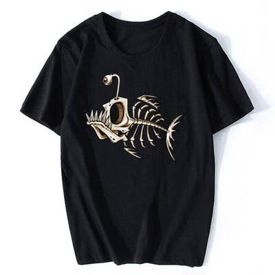 Bonefish Skull Deep Sea Fish Scheleton Funny Fisherman Angler Tricou Bumbac O-Gât cu mânecă scurtă Bărbați Tricou Oversize Streetwear