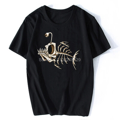 Bonefish Skull Deep Sea Fish Skeleton Smieklīgs zvejnieka makšķernieka T-krekls Kokvilnas O veida kakla izgriezuma īsu piedurkņu vīriešu T krekls Liela izmēra ielas apģērbs