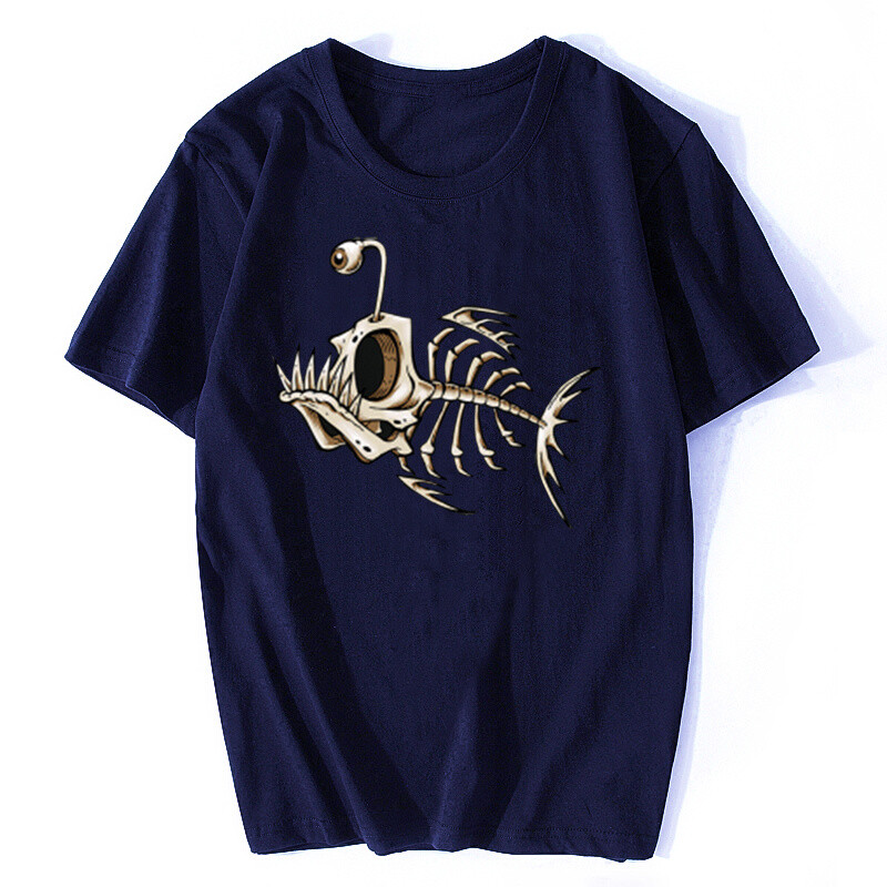 Bonefish Skull Deep Sea Fish Skeleton Smieklīgs zvejnieka makšķernieka T-krekls Kokvilnas O veida kakla izgriezuma īsu piedurkņu vīriešu T krekls Liela izmēra ielas apģērbs