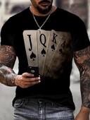 Мъжка 3D карта за игра с щампа в дигитален стил Ежедневна модна спортна тениска с къси ръкави и кръгло деколте