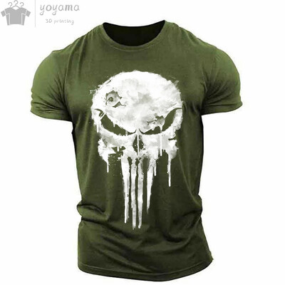 Tricou bărbați cu imprimeu 3d cu craniu patriotic militar Tricou cu gâtul O Tricou supradimensionat Tricou cu mânecă scurtă Îmbrăcăminte sport Îmbrăcăminte bărbătească Top