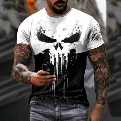 Tricou bărbați cu imprimeu 3d cu craniu patriotic militar Tricou cu gâtul O Tricou supradimensionat Tricou cu mânecă scurtă Îmbrăcăminte sport Îmbrăcăminte bărbătească Top