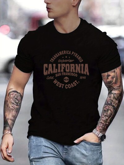 Tricou casual sport, 100% bumbac, cu mânecă scurtă, cu imprimeu California West Coast, cu mânecă scurtă