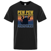 Pew Pew Madafakas Tkrekls Vīriešu ar īsām piedurknēm Jaunums Funny Cat T krekls Kokvilnas Oversize Topi Krekli T-krekls T-krekls Crew Neck Street Wear
