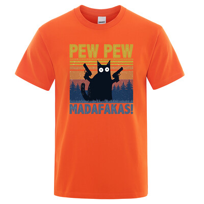 Pew Pew Madafakas Tkrekls Vīriešu ar īsām piedurknēm Jaunums Funny Cat T krekls Kokvilnas Oversize Topi Krekli T-krekls T-krekls Crew Neck Street Wear