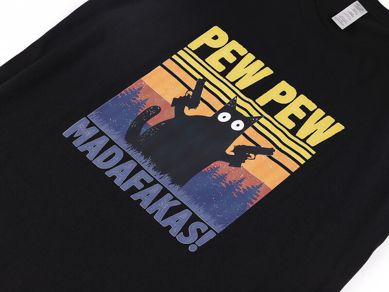 Pew Pew Madafakas Tkrekls Vīriešu ar īsām piedurknēm Jaunums Funny Cat T krekls Kokvilnas Oversize Topi Krekli T-krekls T-krekls Crew Neck Street Wear