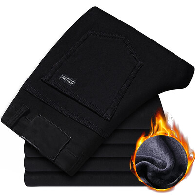 2024. g. Vīriešu modes ziemas džinsi Vīriešu pelēka krāsa Slim Fit Stretch Biezas Samta Bikses Siltas Džinsi Ikdienas Flīsa Bikses Vīriešu