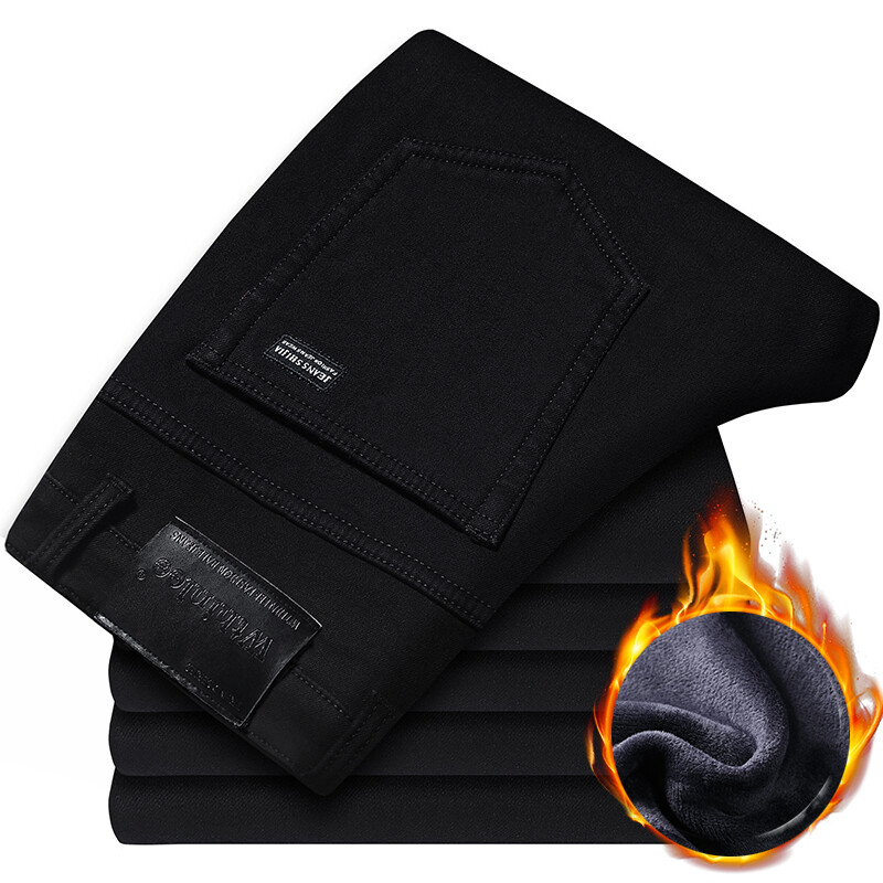 2024. g. Vīriešu modes ziemas džinsi Vīriešu pelēka krāsa Slim Fit Stretch Biezas Samta Bikses Siltas Džinsi Ikdienas Flīsa Bikses Vīriešu