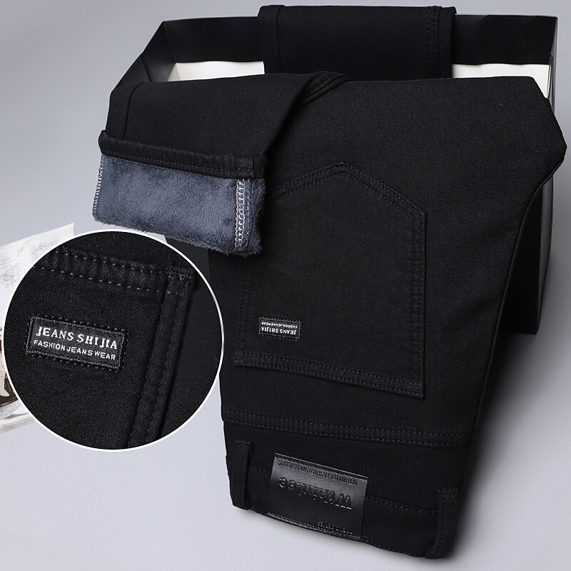 2024. g. Vīriešu modes ziemas džinsi Vīriešu pelēka krāsa Slim Fit Stretch Biezas Samta Bikses Siltas Džinsi Ikdienas Flīsa Bikses Vīriešu