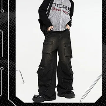 Ameerika stiilis lahtised hiphopi sirge sääre teksad, mitu taskut Trendikad vintage laia säärega püksid meestele tänavarõivad