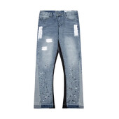 Amerikāņu retro mazgātas ar burtiem savienotas džinsa bikses, moderns zīmols, brīvas, taisnas garās bikses