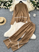 SINGREINY rudens ikdienišķs brīvs adījums 2gab uzvalks sievietēm ar bruņurupuču džemperi + platas bikses ziemas modes biezi džemperu komplekti