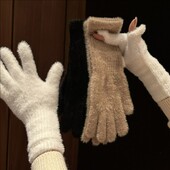 Sieviešu plīša garie piecu pirkstu cimdi ūdeles samta ziemas aukstumizturīgi elastīgi mīksti pilni pirksti dūraiņi vienkrāsaini modes cimdi dāvana