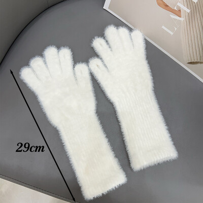 Sieviešu plīša garie piecu pirkstu cimdi ūdeles samta ziemas aukstumizturīgi elastīgi mīksti pilni pirksti dūraiņi vienkrāsaini modes cimdi dāvana