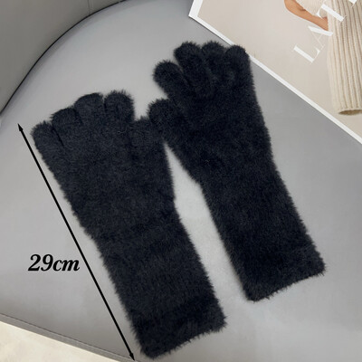 Sieviešu plīša garie piecu pirkstu cimdi ūdeles samta ziemas aukstumizturīgi elastīgi mīksti pilni pirksti dūraiņi vienkrāsaini modes cimdi dāvana