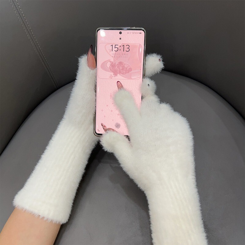 Sieviešu plīša garie piecu pirkstu cimdi ūdeles samta ziemas aukstumizturīgi elastīgi mīksti pilni pirksti dūraiņi vienkrāsaini modes cimdi dāvana