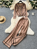 SINGREINY Senior OL Sieviešu divdaļīgi uzvalki, atloki, topi ar vienrindu + garas bikses ar augstu vidukli, vintage savārstījuma dizaina ziemas komplekti