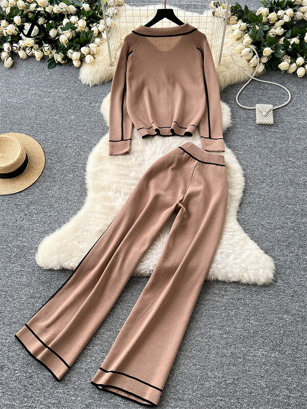 SINGREINY Senior OL Sieviešu divdaļīgi uzvalki, atloki, topi ar vienrindu + garas bikses ar augstu vidukli, vintage savārstījuma dizaina ziemas komplekti