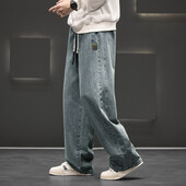 Rudens Jauns Plašs Kāju Mazgāšana Džins Bikses Vīriešu Bikses Neitrālas Vienkrāsainas Brīvas Ikdienas Straight Outdoor Modes Bikses Liels Izmērs 8xl