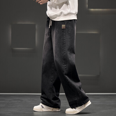 Rudens Jauns Plašs Kāju Mazgāšana Džins Bikses Vīriešu Bikses Neitrālas Vienkrāsainas Brīvas Ikdienas Straight Outdoor Modes Bikses Liels Izmērs 8xl