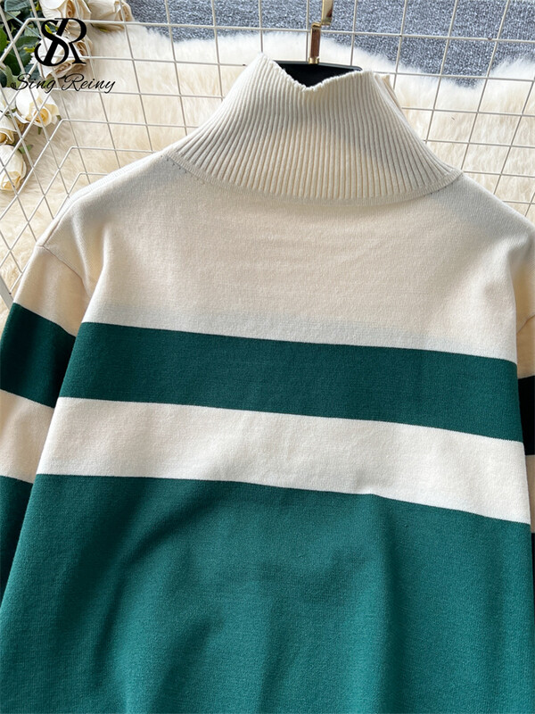 SINGREINY vintage modes džemperu kostīmi sieviešu bruņurupuču apkakli, svītru augšdaļa + platas kājas garas bikses 2024 ziemas ikdienas trikotāža, 2gab komplekti