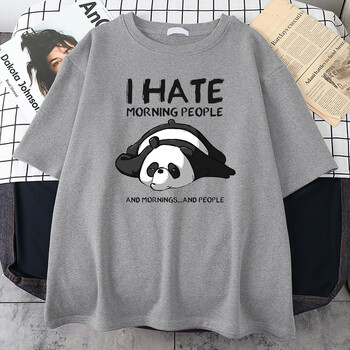 Lazy Panda I Hate Morning People Карикатури Мъжко облекло Ежедневни памучни тениски с изцяло математика Извънгабаритни дишащи мъжки тениски с къс ръкав