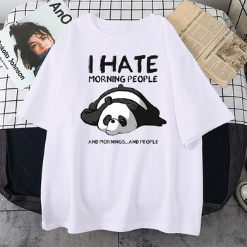 Lazy Panda I Hate Morning People Карикатури Мъжко облекло Ежедневни памучни тениски с изцяло математика Извънгабаритни дишащи мъжки тениски с къс ръкав