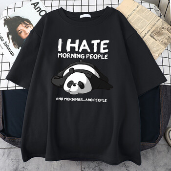 Lazy Panda I Hate Morning People Карикатури Мъжко облекло Ежедневни памучни тениски с изцяло математика Извънгабаритни дишащи мъжки тениски с къс ръкав