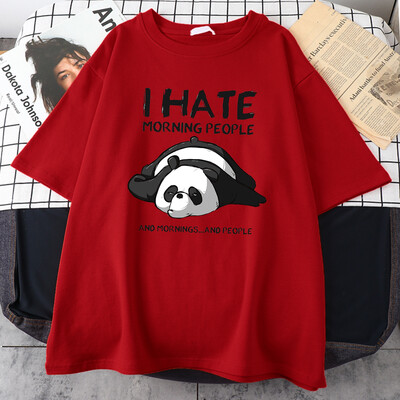 Lazy Panda I Hate Morning People Карикатури Мъжко облекло Ежедневни памучни тениски с изцяло математика Извънгабаритни дишащи мъжки тениски с къс ръкав
