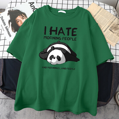 Lazy Panda I Hate Morning People Карикатури Мъжко облекло Ежедневни памучни тениски с изцяло математика Извънгабаритни дишащи мъжки тениски с къс ръкав