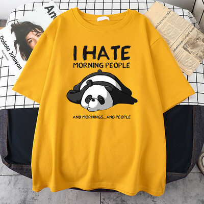 Lazy Panda I Hate Morning People Карикатури Мъжко облекло Ежедневни памучни тениски с изцяло математика Извънгабаритни дишащи мъжки тениски с къс ръкав