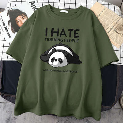 Lazy Panda I Hate Morning People Карикатури Мъжко облекло Ежедневни памучни тениски с изцяло математика Извънгабаритни дишащи мъжки тениски с къс ръкав
