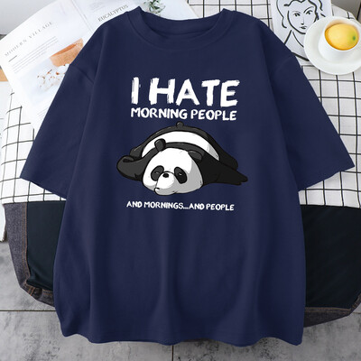 Lazy Panda I Hate Morning People Карикатури Мъжко облекло Ежедневни памучни тениски с изцяло математика Извънгабаритни дишащи мъжки тениски с къс ръкав